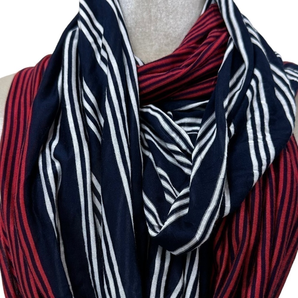 Nautical Red, White, Blue Striped Jersey Knit Infinity Scarf - Picture 4 of 7